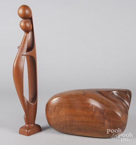 Wood sculpture, together with another sculpture