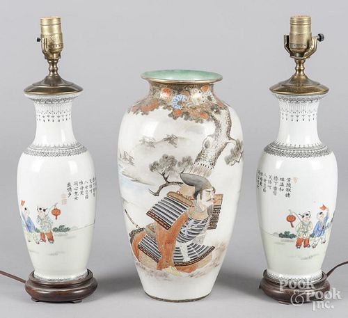 Pair of Japanese porcelain table lamps