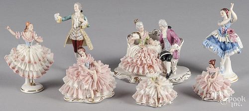 Seven German porcelain figures