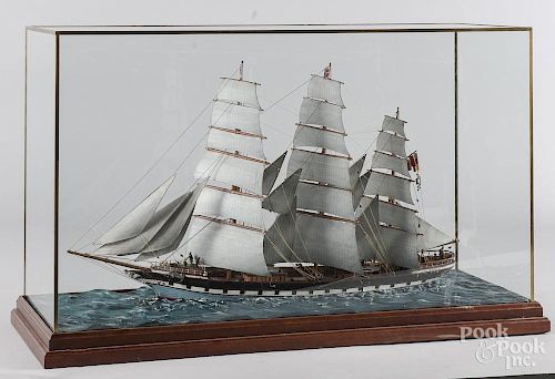 Carved and painted ship diorama