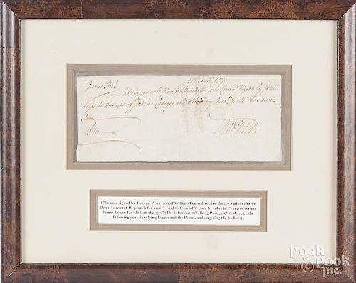 Thomas Penn signed note