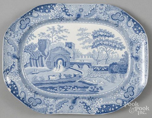 Blue Staffordshire English scenery platter