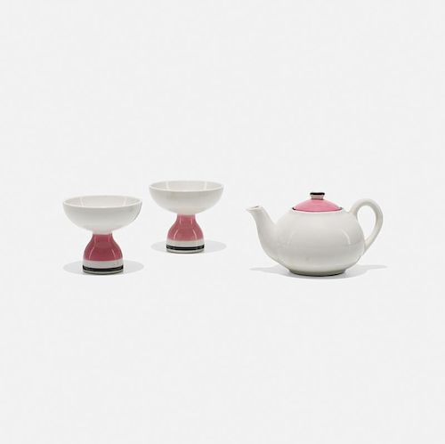 Alexander Girard, teapot and two footed bowls from La Fonda del Sol