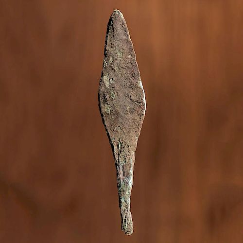 An Old Copper Culture Rat Tail Spear, From the Collection of Roger "Buzzy" Mussatti, Michigan