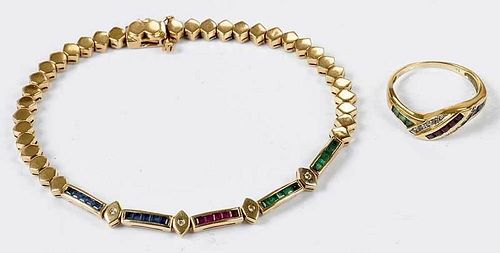 Gold, Diamond & Gemstone Ring & Bracelet
