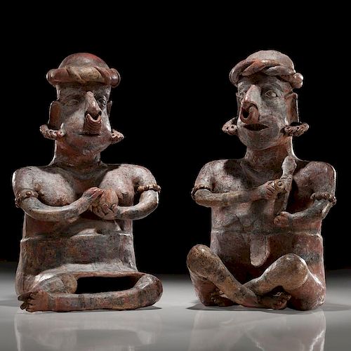 Protoclassic Jalisco Seated Male and Female Pottery Figures