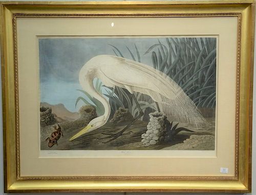 John James Audubon  hand colored engraving  plate 386 White Heron, Ardea Alba, Birds of America Elephant folio  marked lower