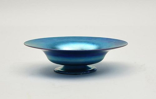 Tiffany blue Favrile art glass pedestal bowl