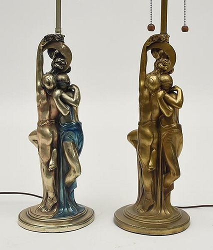 Two similar bronze table lamps "The Lovers"