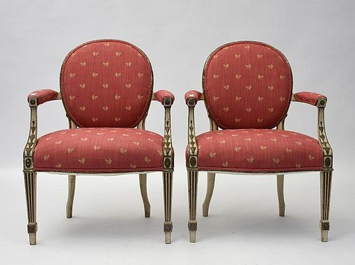 Pair of antique French Louis XVI style open armchairs