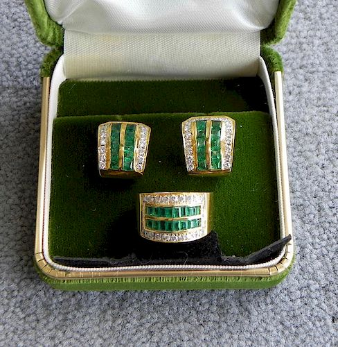 18k gold diamond and emerald suite