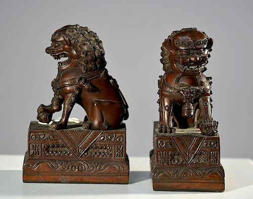 Pair Chinese Cast Bronze Foo Dogs