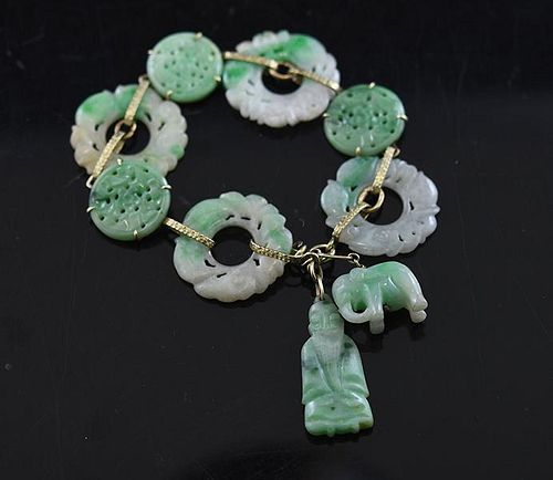 14K Chinese Carved Jade "Bi" Discs