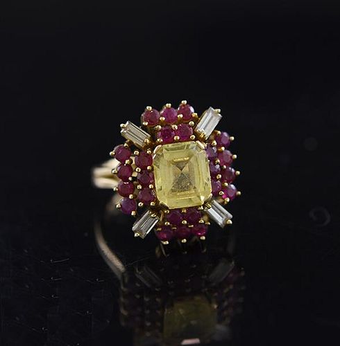 18K Topaz, Ruby & Diamond Ring