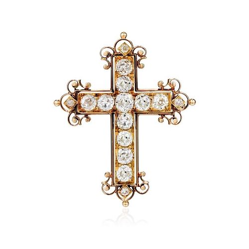 Victorian Diamond Cross Brooch/Pendant