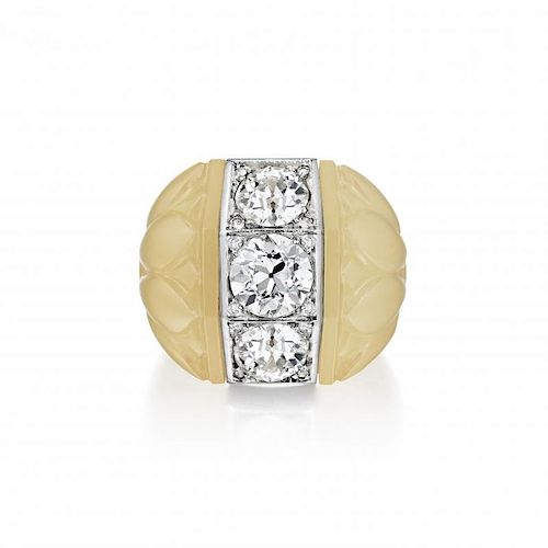 Suzanne Belperron Three Diamond Chalcedony Ring