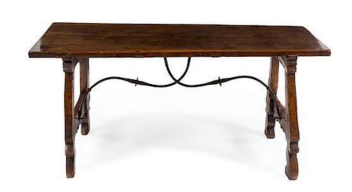 A Spanish Baroque Walnut Trestle Table Height 29 x width 61 1/2 x depth 27 1/2 inches.