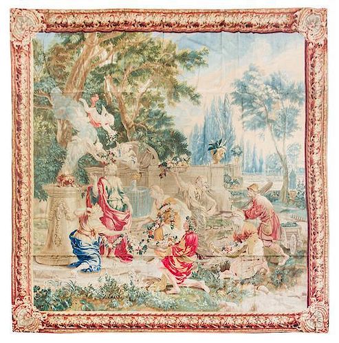 * A Flemish Wool Allegorical Tapestry 10 feet 10 inches x 10 feet 10 inches.
