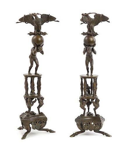 A Pair of Pompeian Style Bronze Table Ornaments Height 19 inches.