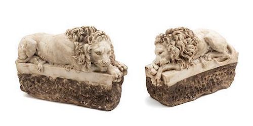A Pair of Continental Carved Stone Figures Width 11 3/4 inches.