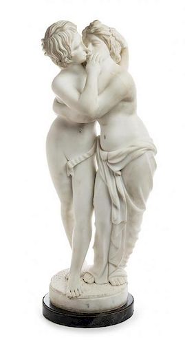 A Continental Carved Marble Figural Group Height overall 34 1/2 inches.