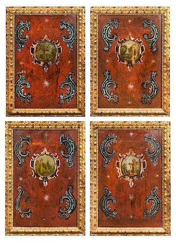 A Set of Four Italian Painted Panels Height 37 1/2 x width 25 inches.