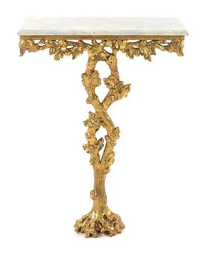 A Black Forest Style Giltwood Console Table Height 34 1/2 x width 26 x depth 12 7/8 inches.