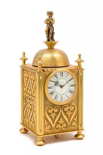 A Swiss Gilt Bronze Musical and Mechanical Clock Height 9 1/2 inches.