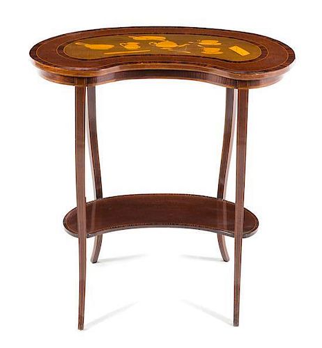 A Continental Marquetry Table Height 27 1/8 x width 27 x depth 16 inches.
