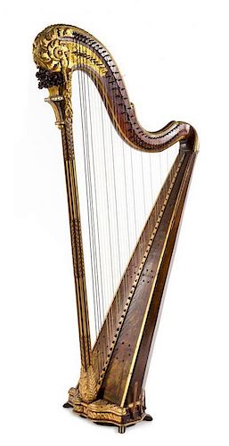 A Continental Painted and Parcel Gilt Harp Height 64 1/2 inches.