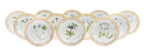 A Set of Twelve Royal Copenhagen Flora Danica Salad Plates Diameter 7 1/2 inches.