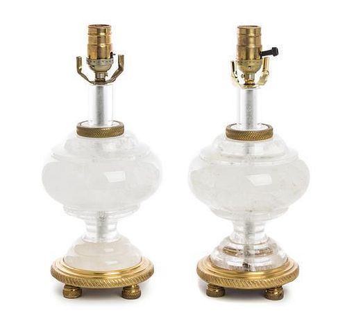 A Pair of Rock Crystal Lamps Height overall 20 inches.