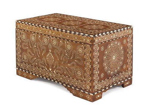 An Indian Inlaid Trunk Height 19 x width 35 x depth 19 1/2 inches.