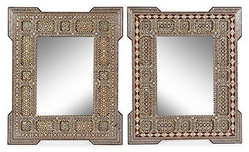 A Pair of Moorish Inlaid Mirrors Height 35 1/2 x width 29 1/2 inches.