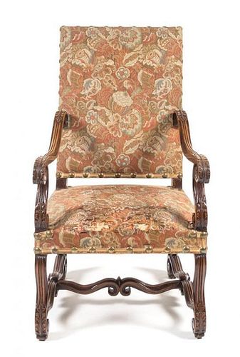 A Henry II Style Walnut Library Armchair Height 44 inches.