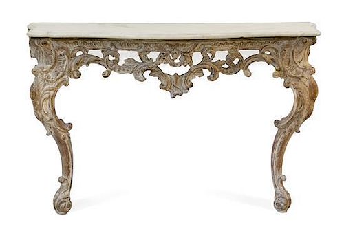 A Regence Limed Wood Console Table Height 33 x width 64 x depth 16 inches.