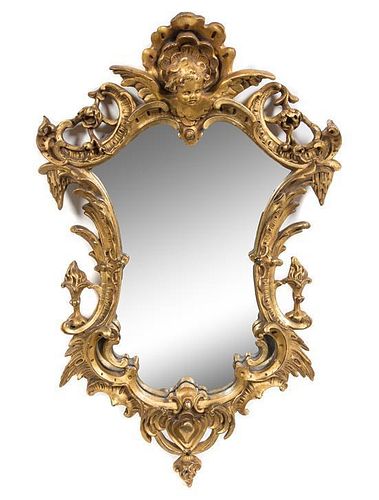A Rococo Style Giltwood Mirror Height 23 1/2 x width 15 inches.