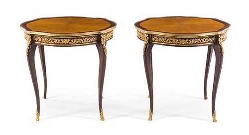 A Pair of Louis XV Style Gilt Metal Mounted Tables Height 30 x width 31 3/4 inches.
