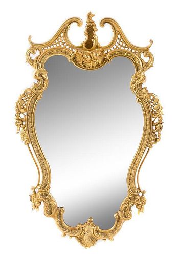 A Pair of Louis XV Style Gilt Bronze Mirrors Height 35 inches.