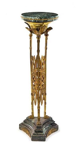 An Empire Style Gilt Bronze and Marble Pedestal Height 42 inches.