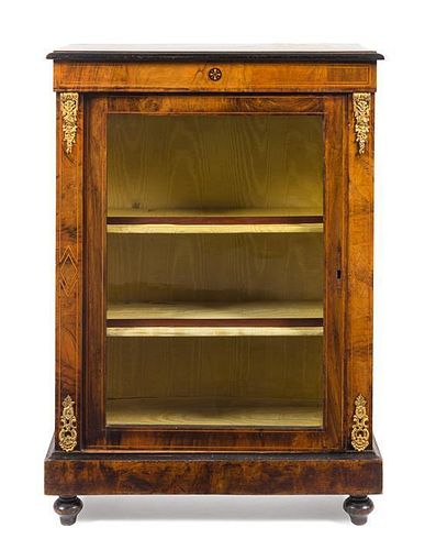 A Napoleon III Gilt Metal Mounted Burlwood Cabinet Height 42 1/2 x width 30 x depth 12 3/8 inches.