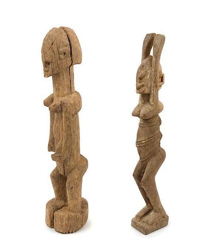 * Two Dogon Wood Figures Height of taller example 17 1/8 inches.