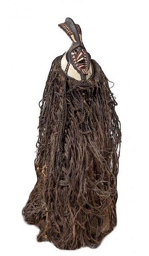 * A Bobo Men's Wood Mask and Raffia Costume Length overall 76 inches.