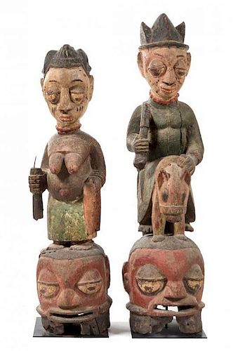 * Two Yoruba Wood Masks Height of taller example 43 1/4 inches.