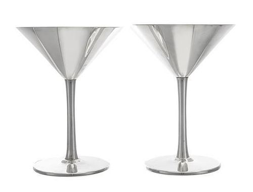 A Pair of French Silver Martini Stems, Cartier, Paris, 20th Century, of typical form.
