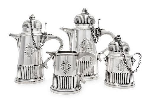 * An Italian Silver Four-Piece Tea and Coffee Service, Luigi Genazzi, Milan, Mid-20th Century, comprising a teapot, coffee po