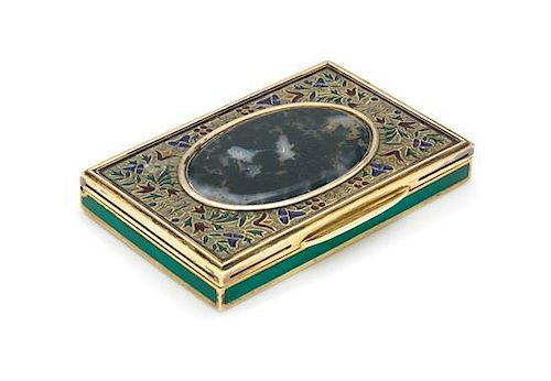 * An Austrian Silver Guilloche, Plique-a-Jour Enameled and Hardstone Inset Cigarette Case, Maker's Mark BF, 20th Century, the