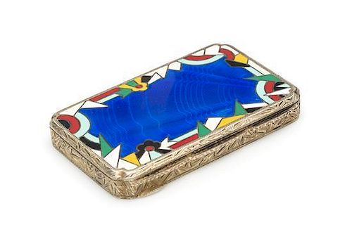 An Austrian Silver-Gilt and Guilloche Enameled Snuff Box, Maker's Mark H.G., Vienna, Second Quarter 20th Century, the lid hav