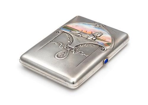 * A Russian Silver and En Plein Enameled Cigarette Case, Maker's Mark Cyrillic SB, Moscow, Late 19th/Early 20th Century, the 