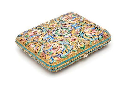 * A Russian Silver-Gilt and Enameled Cigarette Case, Mark Possibly of Maria Semenova, Assay of Ivan Lebedkin, Moscow, Late 19